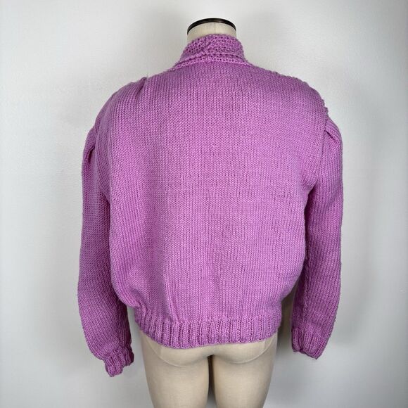 VTG 80s Hand Knit Double Breasted Shawl Collar Pink Cardigan Sweater - Picture 5 of 6